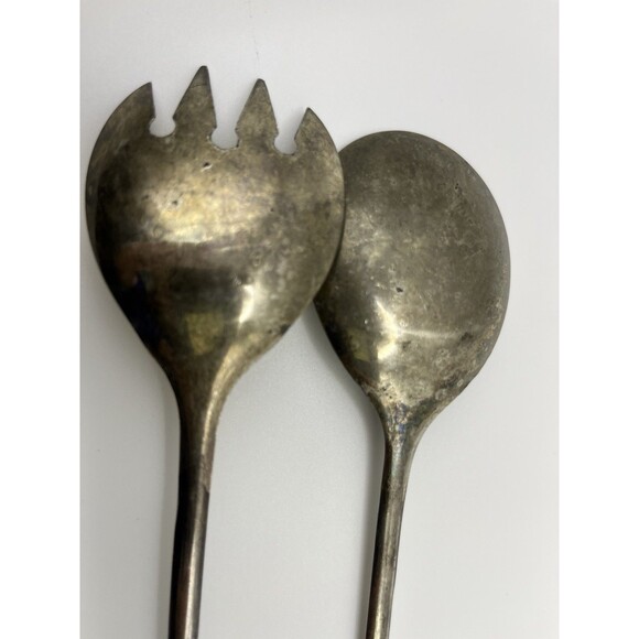 Vintage Italian Silverplated Serving Utensil Set Fork & Spoon 9" Made In Italy - Picture 4 of 6